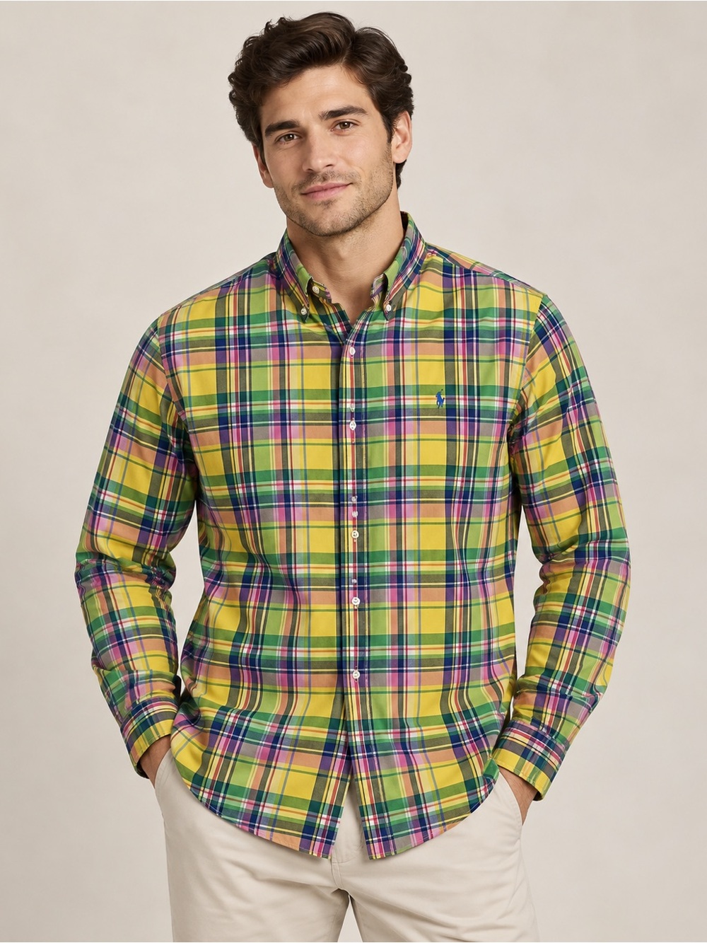 Ralph Lauren Yellow Plaid Button-Down with Green and Purple Accents